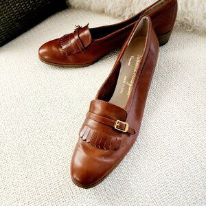 Salvatore Ferragamo Brown Leather Wedge Loafers| Quiet Luxury| Size 10A3